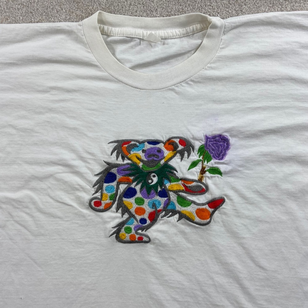 Vtg Grateful Dead T Shirt Mens XL White Embroidered Dancing Bear Single Stitch